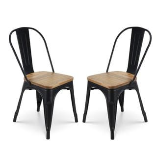 Lot De 2 Chaises En Métal Noir Mat Et Assise En Bois Clair - Style Industriel