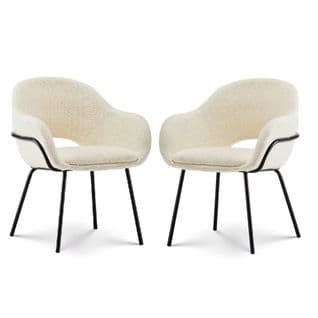 Lot De 2 Chaises En Tissu Beige Andrea Aspect Bouclette Et Accoudoirs