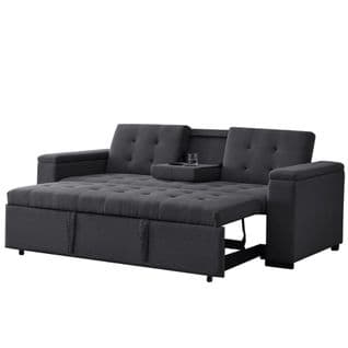 Canapé Droit Convertible 3 Places En Tissu Gris Foncé Noho