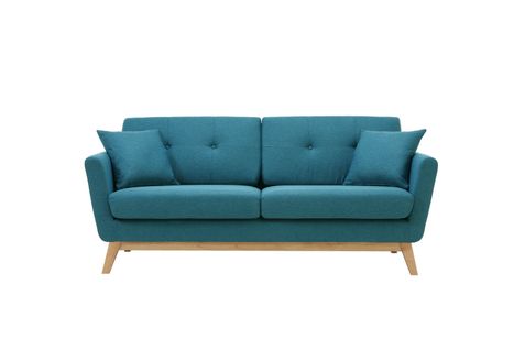 Canapé Scandinave 3 Places Et 2 Coussins Bleu Canard Hoga