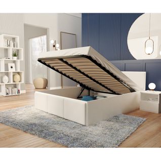 Lit Panama T 140x190 + Coffre - Sommier Inclus Blanc - Blanc