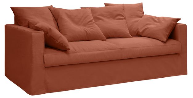 Canapé Lin 4 Pl Sofia 197 Cm Fixe Tissu Terracotta 100% Déhoussable – Fab France