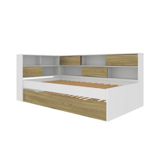 Pack Lit Cosy Gigogne Avec Matelas Play   Blanc Et Bois 90x190 Cm