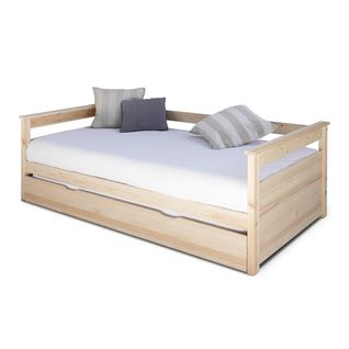 Pack Lit Gigogne Avec 2 Matelas Izao   Bois Naturel 80x200 Cm