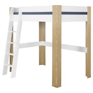 Pack Lit Mezzanine 2 Places Avec Bureau Et Matelas Ali   Blanc Et Bois 140x190 Cm