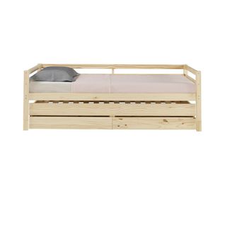 Pack Lit Banquette Gigogne Avec Matelas Alma   Bois Naturel 90x200 Cm