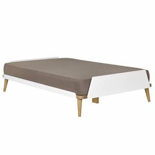 Pack Lit 2 Places Avec Matelas Karl   Blanc Et Bois 120x190 Cm