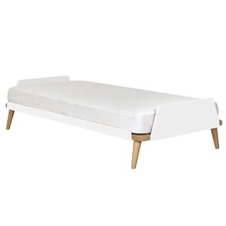 Pack Lit 1 Place Avec Matelas Karl   Blanc Et Bois 90x190 Cm