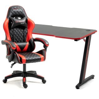 Pack Bureau Desk120z-red et  Fauteuil Ultimate-red - Finition Rouge - 1m20 - Style Carbone