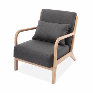 Fauteuil Design En Bois Et Tissu. 1 Place Droit Fixe. Pieds Compas Scandinave. Structure En Bois