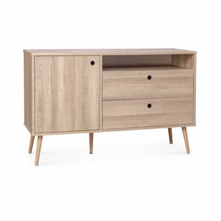 Buffet En Décor Bois 120x39x75cm - Scandi - 1 Porte. 2 Tiroirs