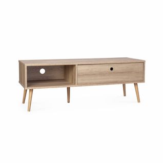 Meuble TV En Décor Bois 120x39x43cm - Scandi - 1 Tiroir. 1 Espace De Rangement