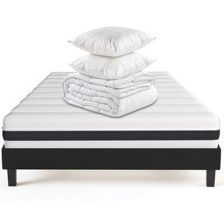 Ensemble Matelas Ressorts Ensachés + Sommier 160x200 Hygiospring + 1 couette chaude + 2 oreillers