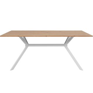 Table À Manger Effet Chêne Clair, Piètement Blanc 180 Cm - Velia