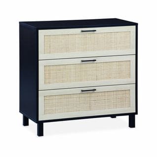 Commode Noire Et Cannage 80 X 40 X 80cm - Bianca - 3 Tiroirs