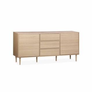 Buffet De Rangement Décor Bois - Mika - 2 Niveaux. 2 Portes. 3 Tiroirs. L 160 X L 40 X H 74cm