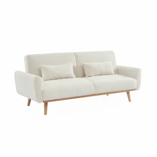 Canapé Convertible à Bouclettes Blanches- Oskar - 2 - 3 Places Scandinave Droit Avec Pieds Bois