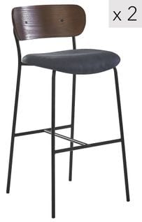 Lot De 2 Tabourets De Bar Metal Bois Industriels Noir Simili