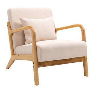 Fauteuil De Salon Scandinave Avec Structure Bois Et Tissu Beige Hevea