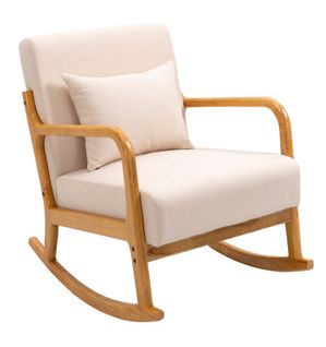 Rocking Chair Chaise A Bascule Scandinave Tissu Beige Hevea