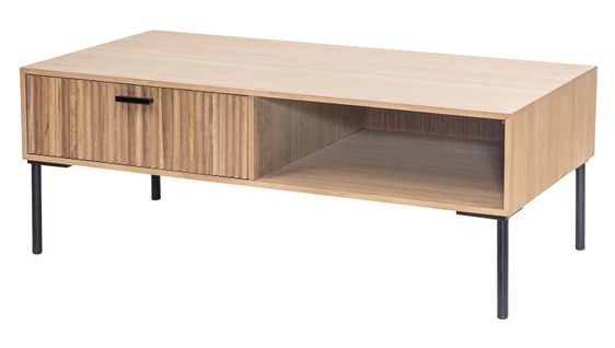 Table Basse  En Metal Et Bois Avec 1 Tiroir Naturel Fresne