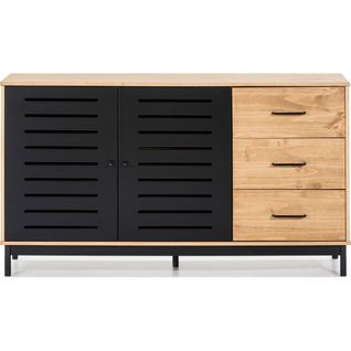 Buffet 2 Portes 3 Tiroirs Effet Bois / Noir 141 Cm - Rosa