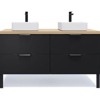 Meuble De Salle De Bain 2 Vasques Posées 140cm 4 Tiroirs Noir - Soho