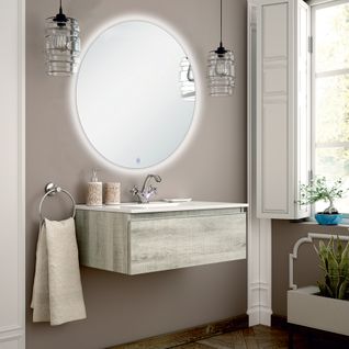 Meuble De Salle De Bain Simple Vasque - Pena Et Miroir Rond LED Solen - Coral - 80cm