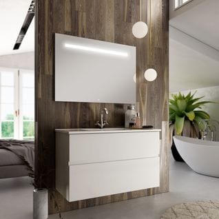 Meuble De Salle De Bain Simple Vasque - Mig Et Miroir LED Stam - Blanc - 80cm