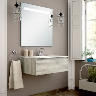 Meuble De Salle De Bain Simple Vasque - Pena Et Miroir LED Stam - Coral - 80cm