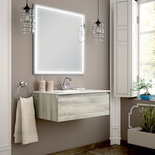 Meuble De Salle De Bain Simple Vasque - Pena Et Miroir LED Veldi - Coral - 80cm