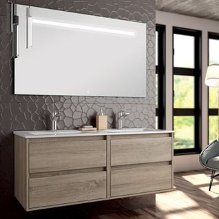 Meuble De Salle De Bain Double Vasque - Iris Et Miroir LED Stam - Cambrian (chêne) - 120cm