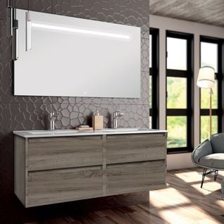 Meuble De Salle De Bain Double Vasque - Iris Et Miroir LED Stam - Britannia (chêne Foncé) - 120cm