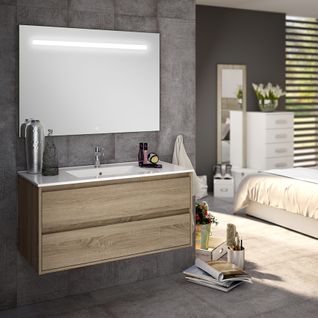 Meuble De Salle De Bain Simple Vasque - Iris Et Miroir LED Stam - Cambrian (chêne) - 100cm