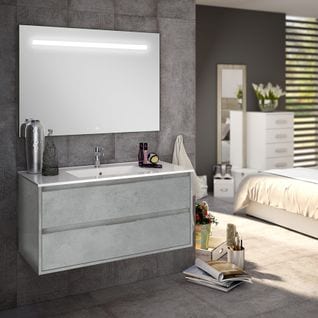 Meuble De Salle De Bain Simple Vasque - Iris Et Miroir LED Stam - Ciment (gris) - 80cm