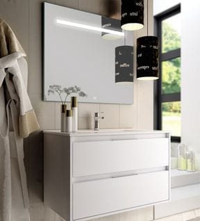 Meuble De Salle De Bain Simple Vasque - Iris Et Miroir LED Stam - Blanc - 80cm