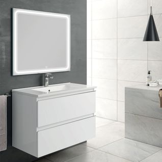 Meuble De Salle De Bain Simple Vasque - Balea Et Miroir LED Veldi - Blanc - 80cm