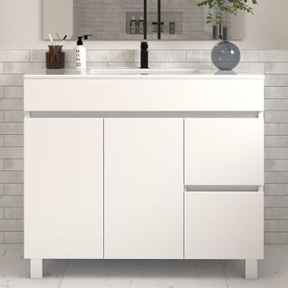 Meuble De Salle De Bain 100cm Simple Vasque Sans Miroir Avec Portes Et Tiroirs - Blanc - Haro