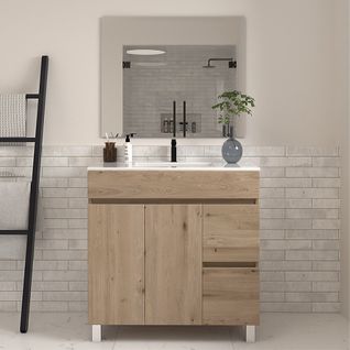 Meuble De Salle De Bain 70cm Simple Vasque Sur Pieds Avec Portes Et Tiroirs - Cambrian - Haro