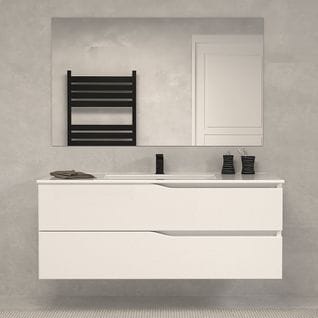 Meuble De Salle De Bain 120cm Simple Vasque - 2 Tiroirs - Blanc - Luna