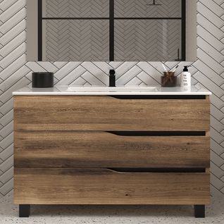 Meuble De Salle De Bain 120cm Simple Vasque - Sans Miroir - 3 Tiroirs - Tabaco (bois Foncé) - Mata