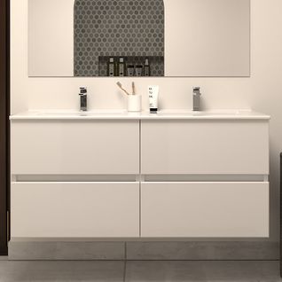 Meuble De Salle De Bain 120cm Double Vasque - Sans Miroir - 4 Tiroirs - Blanc - Ida