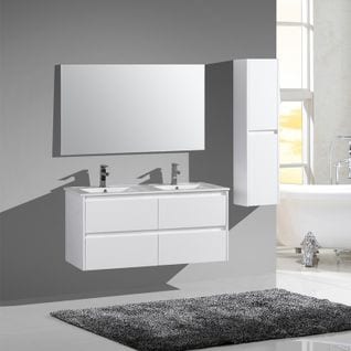 Ensemble Meuble De Salle De Bain 120 Cm Blanc Laqué Aquadoli