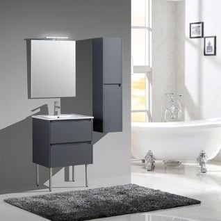 Ensemble De Salle De Bain 60 Cm Gris Laqué Aquadoli