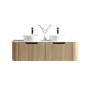 Meuble double vasque rond blanc vague 140 cm chêne clair Aquagiro