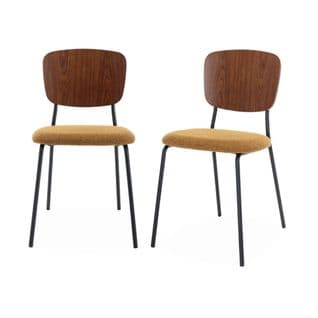 Lot De 2 Chaises Assise Bouclette Texturée Moutarde. Dossier Bois De Peuplier Courbé