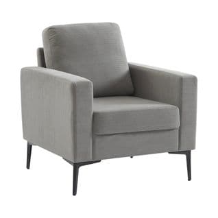 Fauteuil En Velours Côtelé Gris Clair - Bjorn - Canapé 1 Place Fixe Droit Pieds Métal