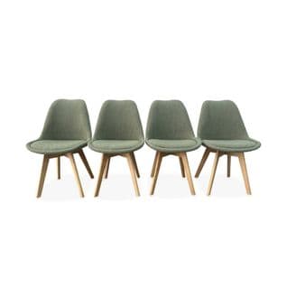 Lot De 4 Chaises Scandinaves Nils Revêtement Bouclette Vert Céladon. Pieds Bois De Hêtre. Chaise 1