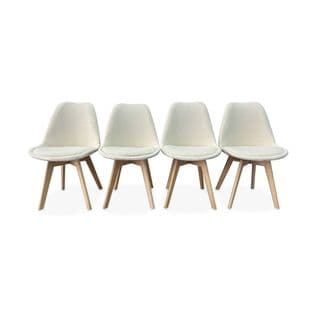 Lot De 4 Chaises Scandinaves Nils Revêtement Bouclette Blanche. Pieds Bois De Hêtre. Chaise 1 Place