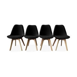 Lot De 4 Chaises Scandinaves Nils Revêtement Bouclette Noire. Pieds Bois De Hêtre. Chaise 1 Place